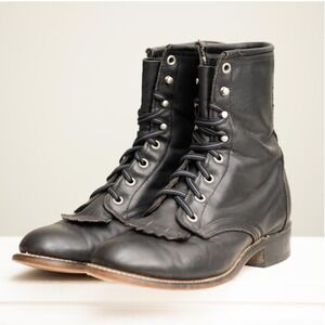 Laredo Kiltie Packer Boots Sz 8  Black Leather Western Steampunk Grunge Gothic